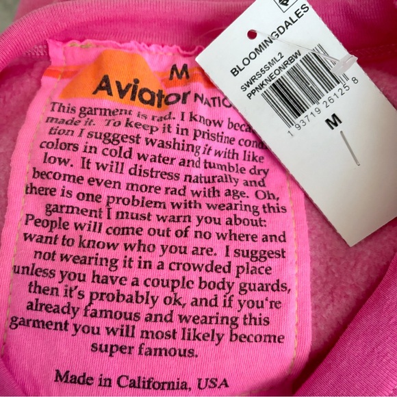 Aviator Nation RARE NEON Pink Limited Edition Smiley Sweatshirt NWT Medium - Picture 4 of 5
